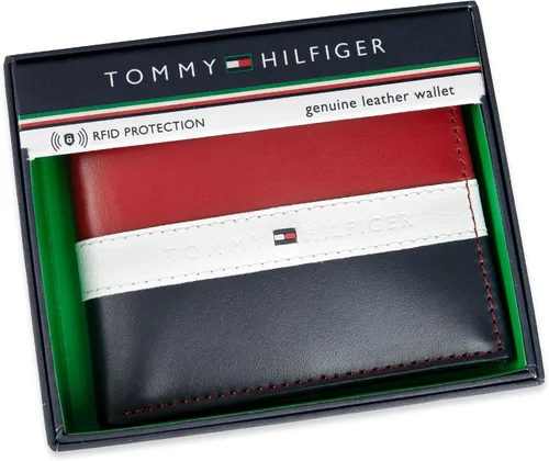 Vista 6 de Tommy Hilfiger Cartera Passcase para hombre con ventana de identificación removible Rojo/Azul marino