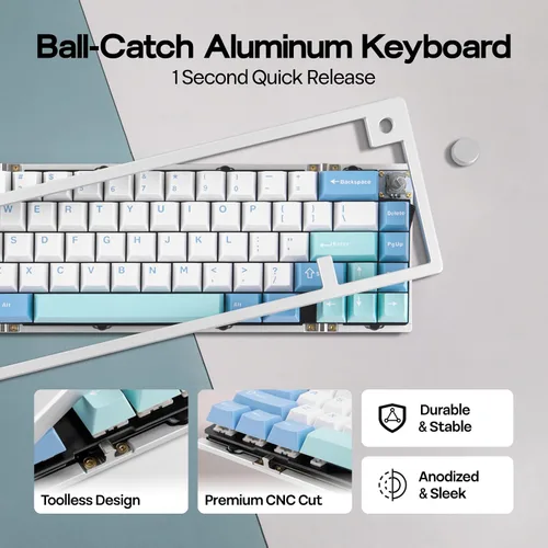 Vista 8 de EPOMAKER Galaxy65 Teclado mecánico inalámbrico QMKVIA, teclado personalizado de aluminio anodizado con captura de bolas, interruptor intercambiable