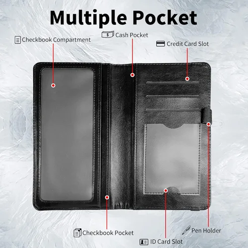 Vista 3 de Funda de cuero estándar para chequera, con bloqueo RFID, cartera para mujer con soporte para tarjetas de cheques duplicadas, multicolor/fantasía