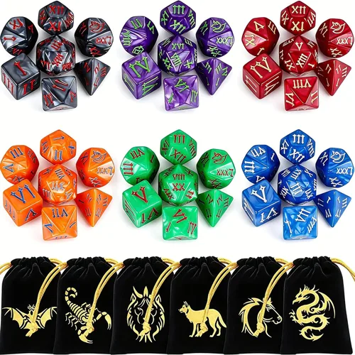 Vista 18 de CiaraQ Juego de dados poliédricos - Dados para juegos de rol DND para Calabozos y Dragones, juego de mesa RPG, doble color, 35 piezas Diseño