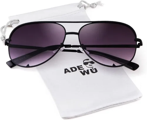Vista 7 de ADE WU Gafas de sol estilo aviador retro de gran tamaño para mujer clásicas gafas de sol estilo piloto grandes y vintage de metal negro y dorado