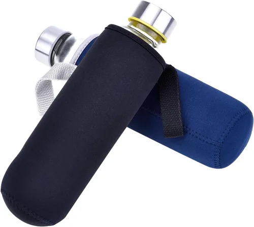 Vista 4 de Paquete de 2 fundas de neopreno para botellas de agua de 18 a 19.4 onzas, fundas antideslizantes para botellas con correa de transporte, fundas