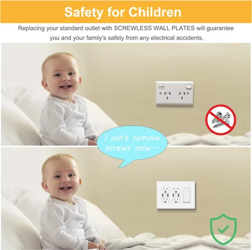 Vista 4 de Cubierta de placa de pared sin tornillos de 3 segmentos, cubierta de salida decorativa para interruptores de luz, atenuadores, GFCI, receptáculo