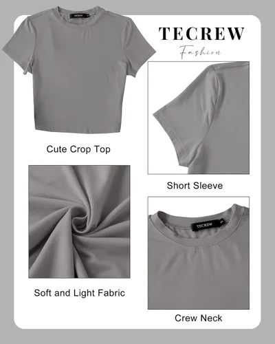 Vista 7 de TECREW Camiseta corta de verano para mujer, de manga corta, estilo casual, básica, cuello redondo, ajustada