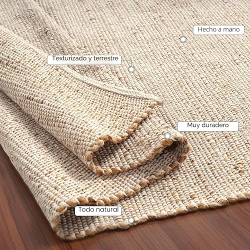 Vista 8 de GRUHUM Alfombra rectangular de algodón de yute de 2 x 3 pies, tejida a mano, natural, estilo granja bohemio para sala de estar, dormitorio, cocina