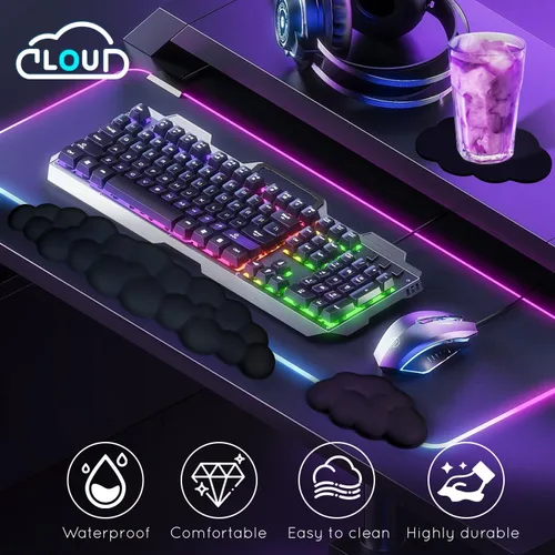 Vista 3 de Reposamuñecas Cloud para teclado de computadora con base antideslizante, extensión ergonómica de espuma viscoelástica para muñecas para escritura