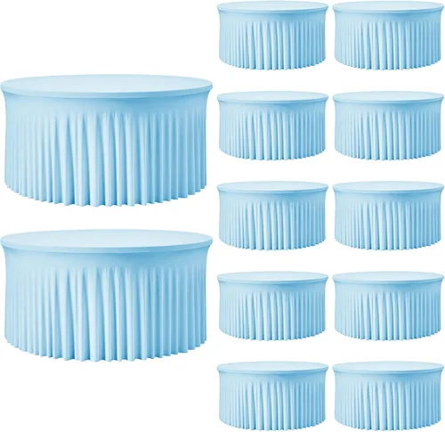Vista 63 de Mantel redondo de 60 pulgadas en negro para mesas de 5 pies, funda de mesa ajustada de elastano con borde elástico y falda, lavable, sin arrugas