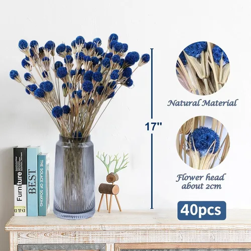 Vista 2 de 40 flores de cardo seco azul, ramo floral natural de 17 pulgadas