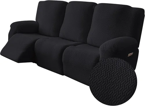 Vista 15 de Genina Funda para Silla Reclinable, Fundas Elásticas para Sillas Reclinables, Fundas para Sofá Reclinable con Rayas Jacquard, Fundas para Sofá