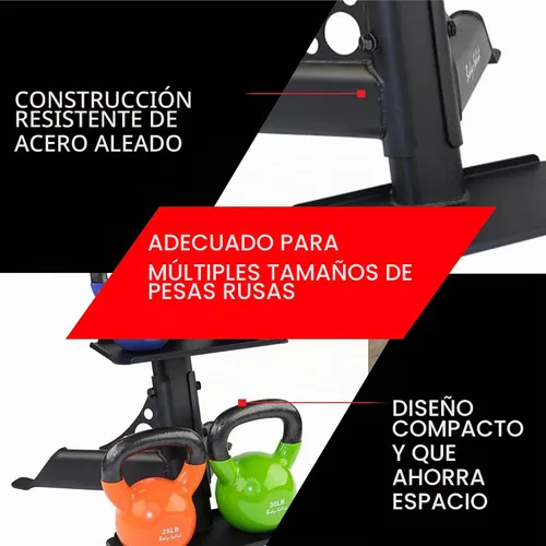 Vista 3 de Body-Solid (GDKR50) Soporte para pesas rusas de 3 niveles, compacto y duradero, soporte de pesas rusas para gimnasio en casa, se adapta a campanas