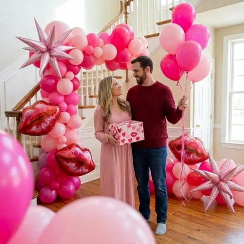 Vista 8 de Kit de arco de guirnalda de globos rosa y rojo, 108 piezas con globos de labios de estrella de aluminio para niñas, mujeres, cumpleaños, día