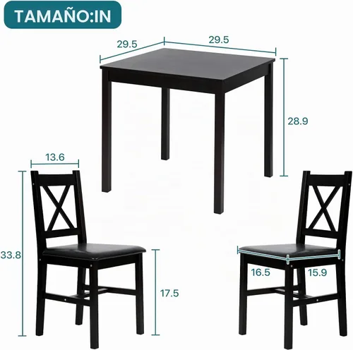 Vista 7 de Dkelincs Juego de mesa de comedor para espacios pequeños, mesa de comedor de cocina de madera de 3 piezas con 2 sillas, mesa de comedor moderna