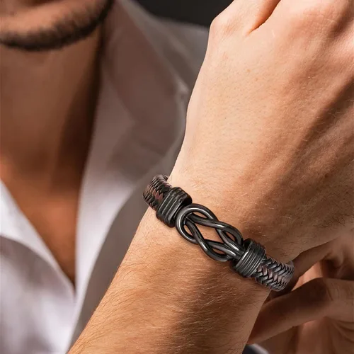 Vista 7 de MEALGUET Men's Bracelets Gifts for Men - Brown Braided Leather Infinity Knot Bracelets Engraved Love Massage for Son Man Husband Boyfriend, Mens