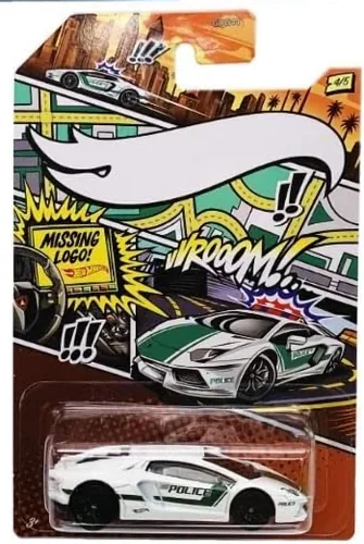 Vista 5 de Hot Wheels Police Pursuit Comic Missing Logo Art Variant - Paquete completo de 5 (edición 2020) Coches de policía coleccionables 1:64 fundidos a