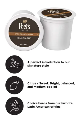 Vista 2 de Peet’s Coffee House Blend K-Cup Coffee Pods for Keurig Brewers, Dark Roast, 10 Pods