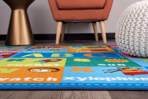 Vista 4 de Rugshop Alfombra de área antideslizante con símbolos del alfabeto de aprendizaje educativo para niños, 3 pies 3 pulgadas x 4 pies 7 pulgadas