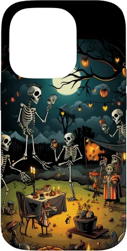 Vista 17 de Funda para disfraz de Halloween para iPhone 16 de noche de terror de esqueleto