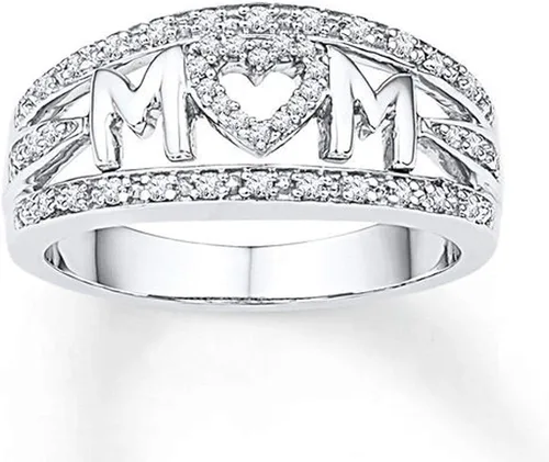 Vista 2 de Anillo de acero inoxidable chapado en oro blanco con diamantes de imitación para mujer, diseño de corazón con incrustaciones de microdiamantes