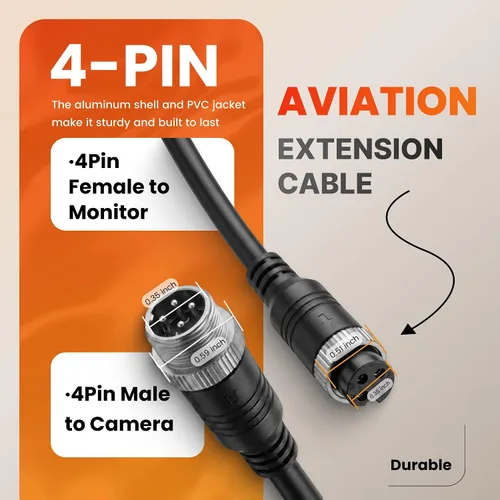 Vista 3 de Cable de extensión de video de aviación de 4 pines de 10 pies/3M para cámaras de visión trasera CCTV y monitores de respaldo de vehículos