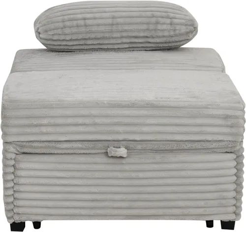 Vista 16 de Powell McCory - Sofá cama extensible tapizado de pana gris claro con almohada