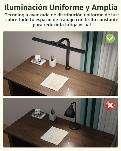 Vista 2 de Lámpara de escritorio con abrazadera para oficina en casa, luz Negro