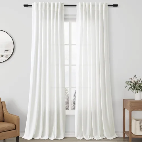 Vista 57 de Aersas Aqua Green Linen Curtains 84 Inches Long 2 Panels Set Back Tab Rod Pocket Living Room Curtain Farmhouse Rustic Light Filtering Hook Drapes