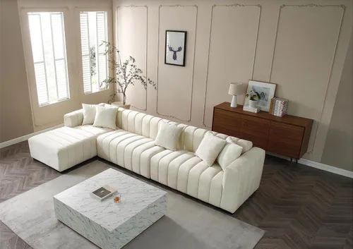 Vista 4 de Sofá modular de lujo en forma de L con canal profundo tapizado de terciopelo capitoné, sofá modular para dormitorio, oficina, apartamento