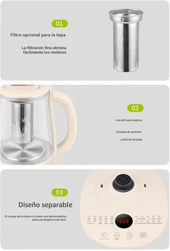 Vista 3 de Olla para preservar la salud, hervidor eléctrico con control de temperatura, para sopa, gachas, té de hierbas, base de acero inoxidable, panel