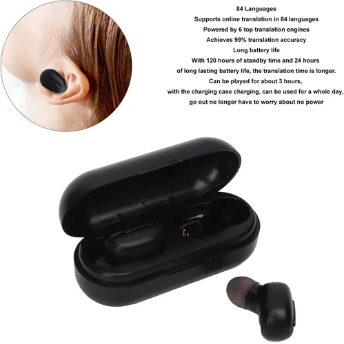 Vista 2 de Dpofirs Auriculares traductores de idiomas, dispositivo de traductor inalámbrico ooth con traducción en tiempo real para 84 idiomas, auriculares