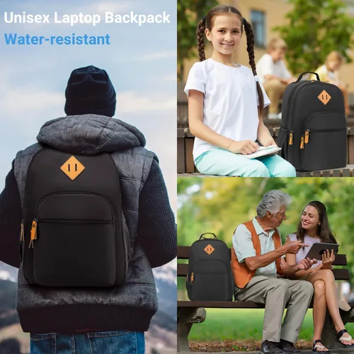 Vista 22 de Leaper Mochila para laptop para mujer: linda mochila floral para escuela, universidad, viajes, trabajo, mochila ligera para niños, Negro margarita