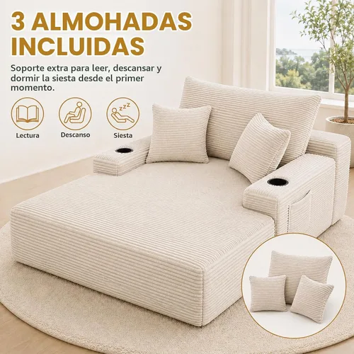 Vista 5 de Sillón reclinable extragrande de 67", sofá nube de pana moderno con 3 almohadas, sofá de asiento profundo sin estructura para sala de estar, silla