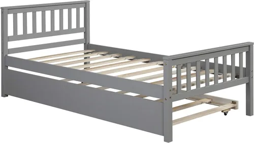 Vista 7 de Cama individual con nido, marco de cama de plataforma de madera con cabecera y estribo para dormitorio, espacio de vida pequeño, no necesita somier