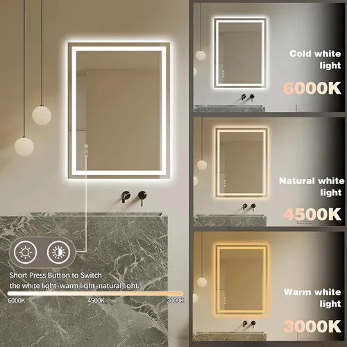 Vista 5 de Espejo de baño LED de 32 x 24 pulgadas con luces, espejo de tocador de baño iluminado frontal y retroiluminado para pared, espejo de maquillaje LED