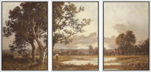 Vista 92 de MUDECOR Lienzo enmarcado para pared, juego de arte de acuarela pastel, bosque de pinos, naturaleza silvestre, ilustraciones modernas, decorativas