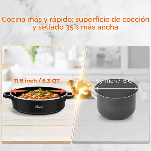 Vista 8 de Rosewill Olla Eléctrica Caliente de 12.7 QT Cocción Lenta con Múltiples Funciones, Diseño Dividido con Olla de Cocción más Ancha de 11.8 pulgadas