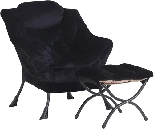 Vista 34 de LITA - Silla perezosa con otomana, sofá tapizado de ocio moderno de acento, silla de lectura contemporánea de salón con reposabrazos y bolsillo