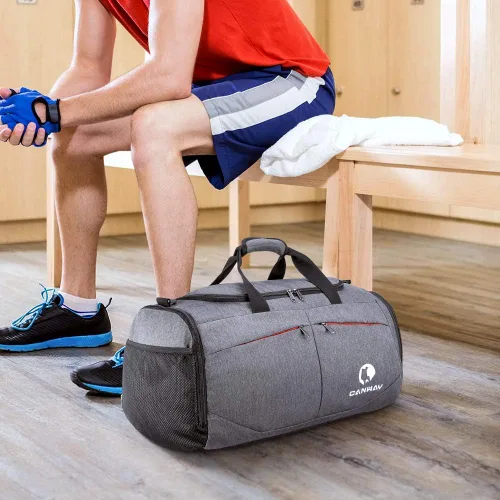 Vista 6 de Canway Bolsa deportiva para gimnasio, bolsa de viaje con bolsillo húmedo y compartimento para zapatos para hombres y mujeres, 45L, ligera