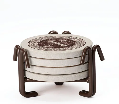 Vista 20 de Thirstystone - Juego de 4 posavasos con monograma de piedra arenisca en bronce y hierro (letra S) Natural Absorbent Stone, Bronze Iron Ram Holder