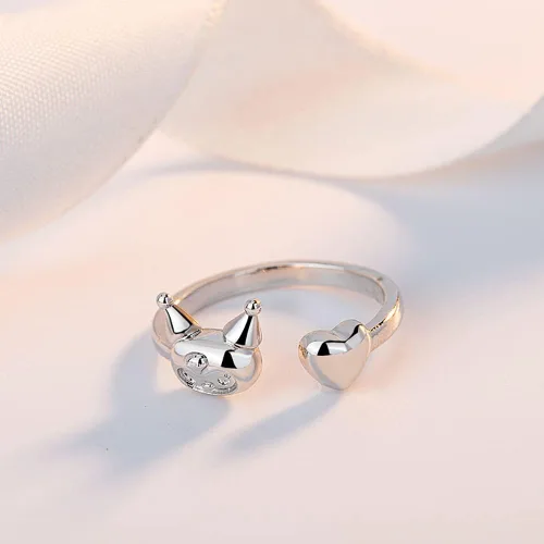 Vista 5 de HYXITVCG Anillo Kuromi y mi melodía, lindo anillo de anime, anillo de plata ajustable para mujeres, anillos kawaii, joyería Kawaii para mujeres