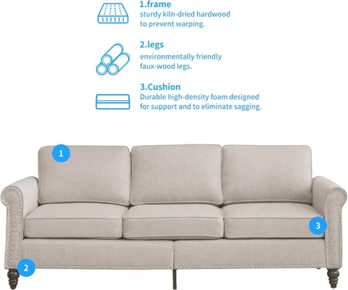 Vista 8 de PUREMIND Juego de sofá de 2 piezas para muebles de sala de estar, juego de sofá y silla de oficina moderno de lino con patas de madera maciza, sofá