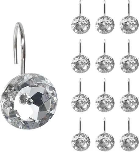Vista 3 de 12 ganchos para cortina de ducha con diamantes de imitación brillantes para baño