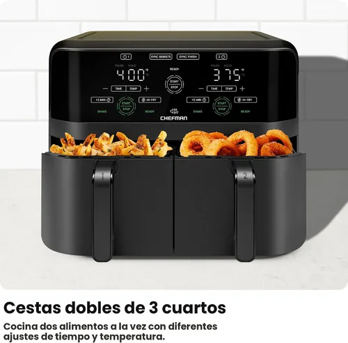 Vista 5 de Chefman Freidora de Aire de Doble Canasta de 6 Cuartos - Pantalla Táctil Digital, Smart Sync Finish, Hi-Fry, Apagado Automático, 2 Canastas de Freír
