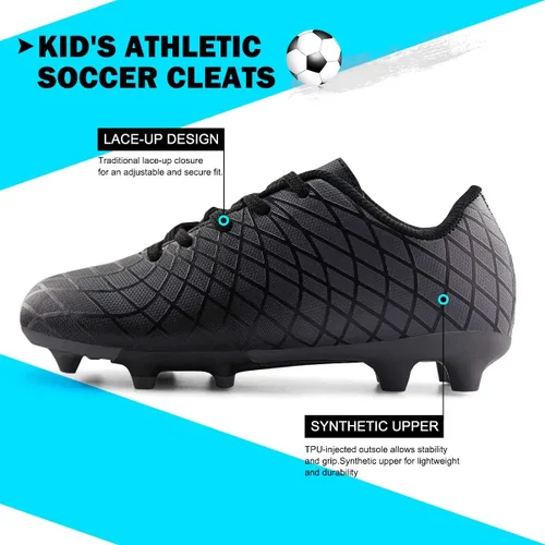 Vista 4 de JABASIC - Tacos de fútbol para exteriores para niños, zapatos de fútbol atléticos y firmes