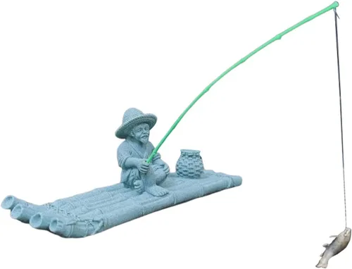 Vista 8 de livelyfish Little Fisherman Figurines Sandstone Chinese Miniatura Fisherman Statua Ornamento para pecera, micro paisaje, bonsái, decoración