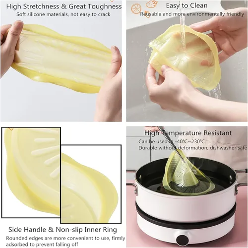 Vista 5 de Juego de tapas elásticas de silicona para almacenamiento de alimentos, diseño de frutas, fundas de silicona reutilizables de grado alimenticio