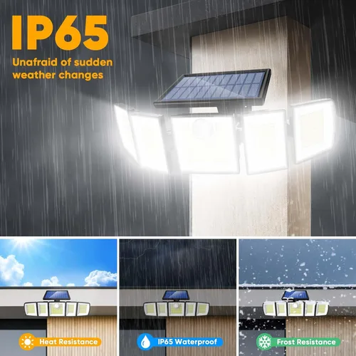 Vista 5 de MDCMDCM Luces solares al aire libre con sensor de movimiento - 3000LM con cable de 16.4 pies 3 niveles de brillo 3 modos, luces solares de seguridad
