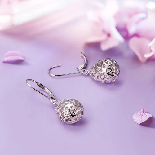 Vista 110 de Aretes colgantes de filigrana de plata de ley 925, margarita, loto, flor de rosa, piedra lunar, lágrima para mujer, nudo celta infinito, margarita
