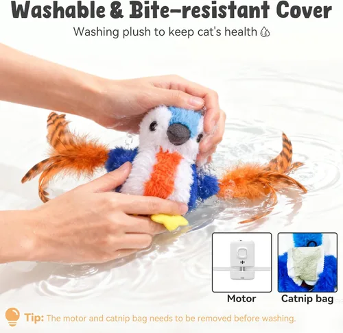Vista 8 de Juguetes para gatos que aletean pájaro, juguetes de hierba gatera para gatos de interior, juguete automático interactivo para gatitos, juguete