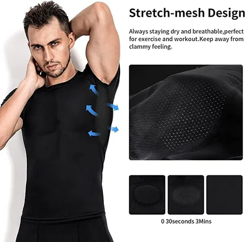 Vista 3 de Niksa Camisetas de compresión para hombre, paquete de 5, camisetas de compresión atlética de manga corta para entrenamiento fresco y seco