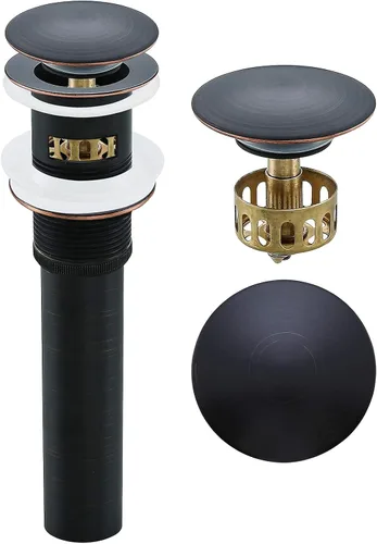 Vista 9 de Desagüe desplegable para lavabo de baño con desbordamiento, tapón de tocador de lavabo dorado oscuro cepillado, tapón de estilo rebote de latón